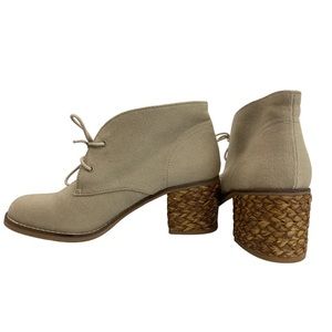 Lucky Brand Canvas Lace Up Ankle Boot with Woven Block Heel